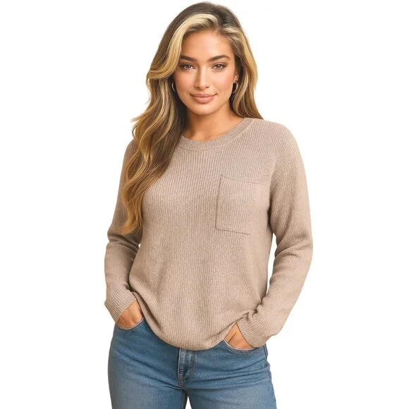 Figs Size Medium Tan Brown Ribbed Pocket Sweater Minimalist City Casual Style - Picture 1 of 12